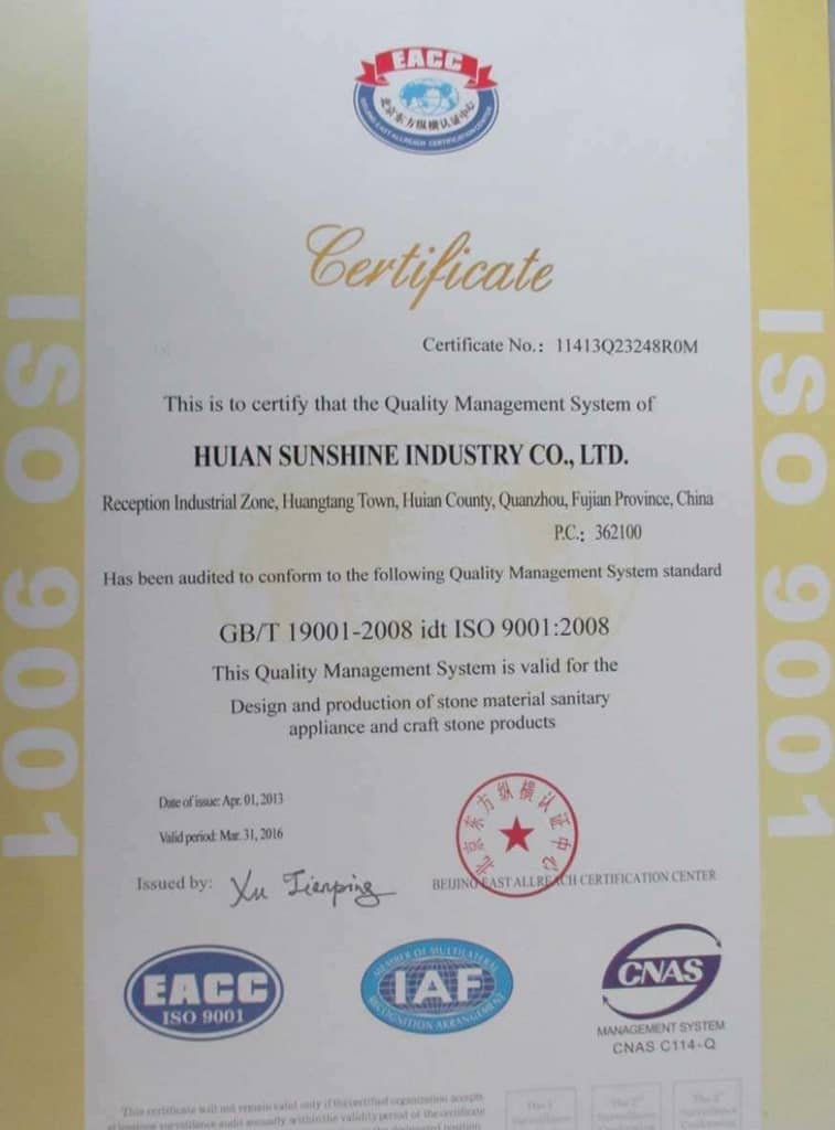 Sunshine Stone is an ISO9001:2000 certificated